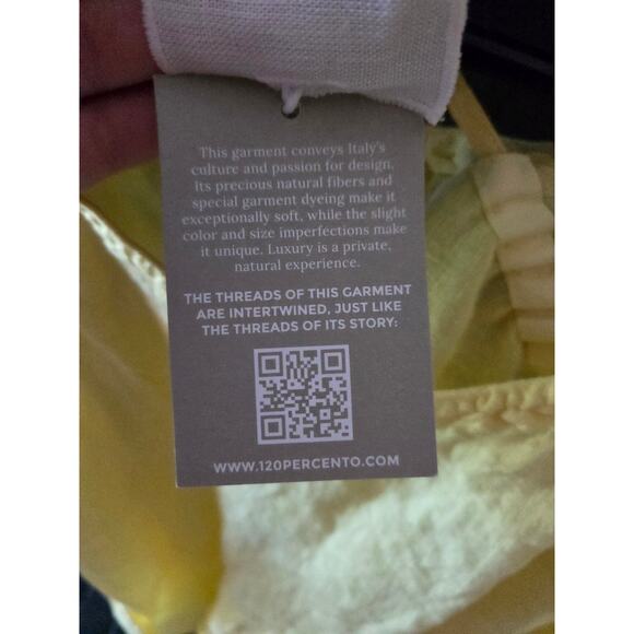 120% LINO Lemonade Yellow Linen Tie Waist Lightweight Blouse size xs 40 - Picture 6 of 7